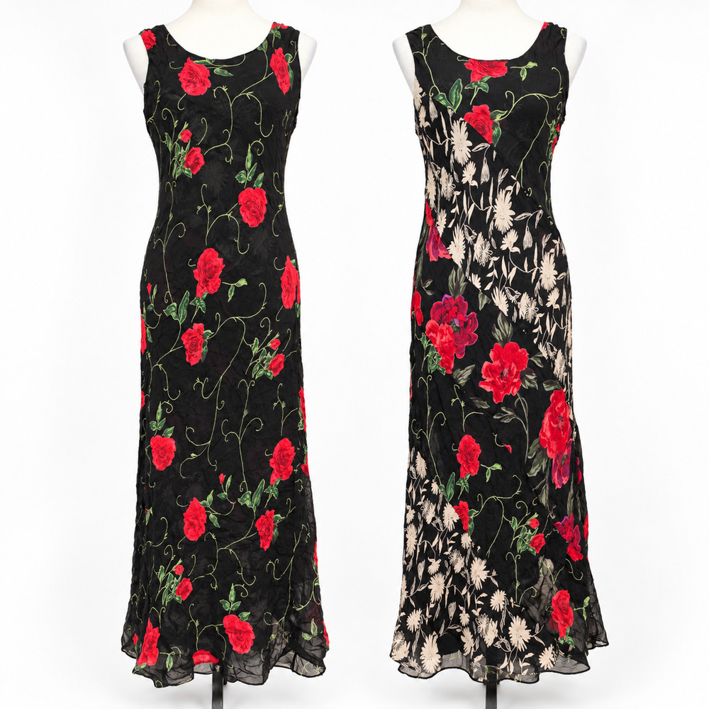 VTG Carol Anderson Floral Maxi Dress Reversible Dark Romantic Grunge Rose Size L